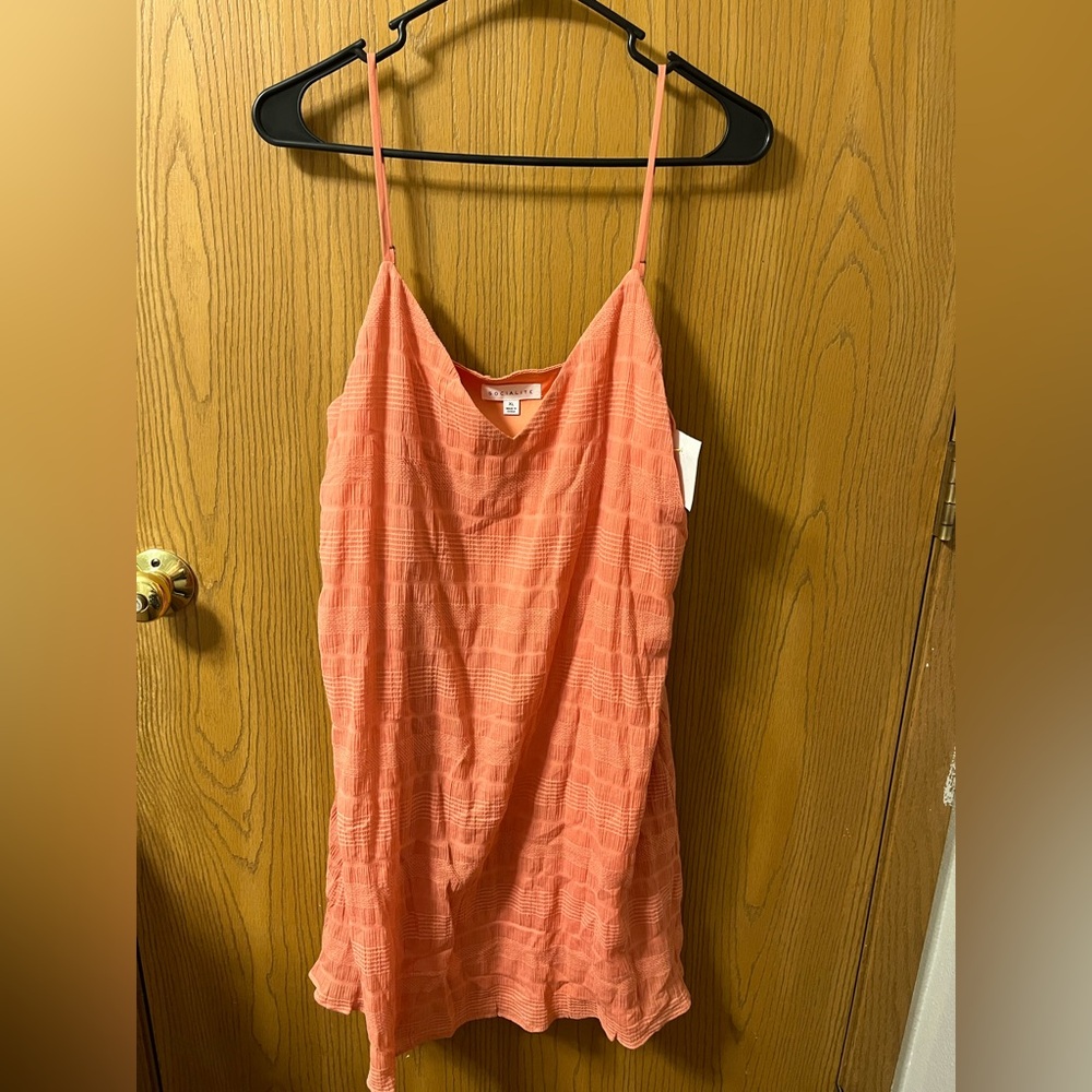 Socialite Deep V-Neck Cami Spaghetti Adjustable Strap Coral Tunic Layered top